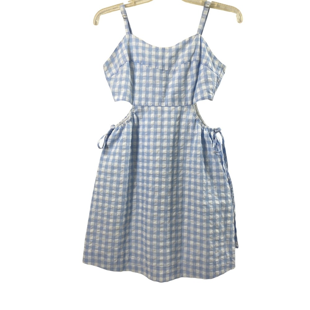 Hem & Thread Dress Women Small Blue Gingham Cutout Mini Sundress Summer Vacation